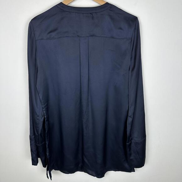 Banana Republic Navy Long Sleeve Tie Waist Button Down Blouse Tunic Top Medium T - Picture 3 of 7